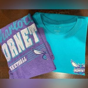 (2) Charlotte Hornets Tee Shirt Bundle Purple and Teal Short Sleeve Size L